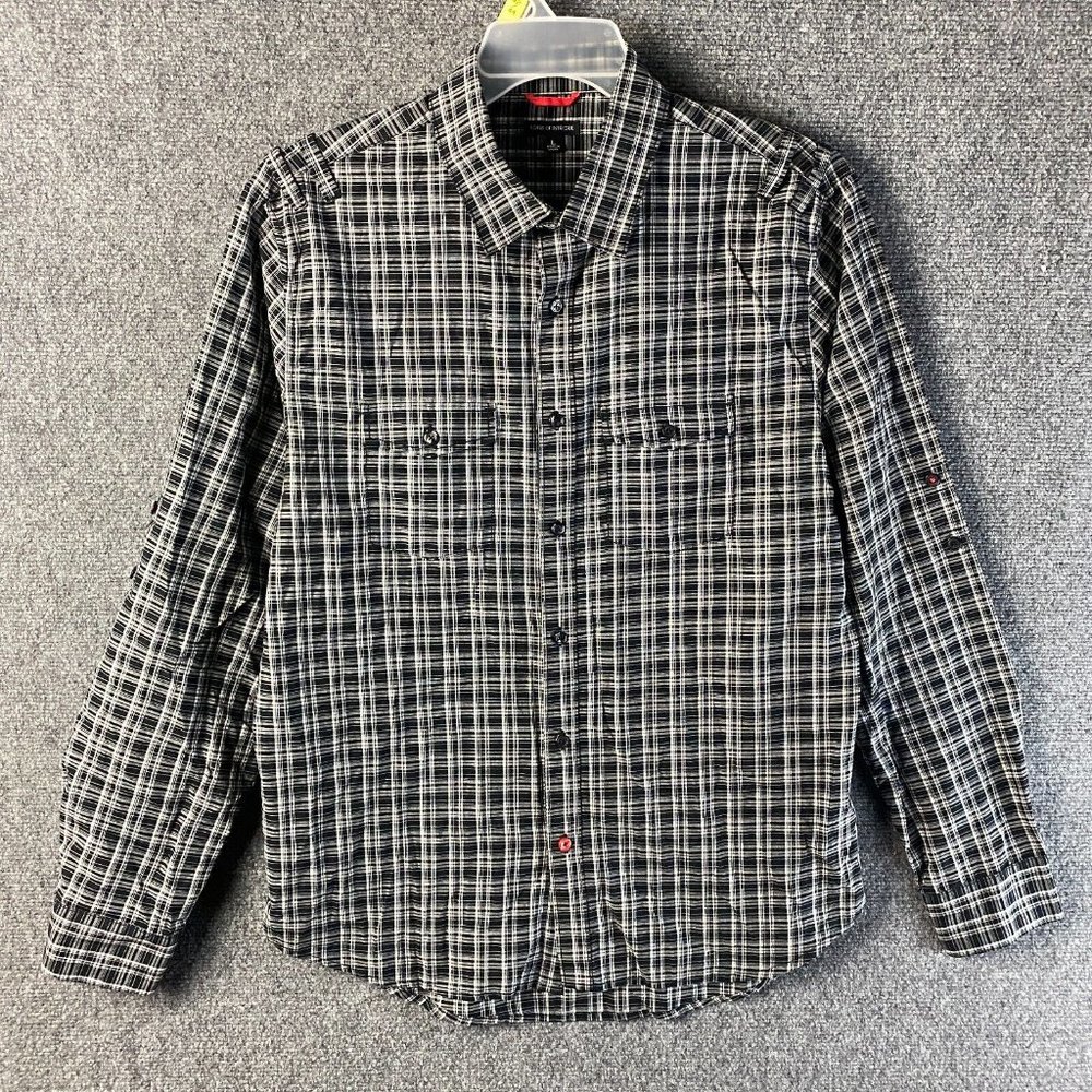 Sons of Intrigue Long Sleeve Button Up Shirt Large Men's Plaid Black 100% Cotton